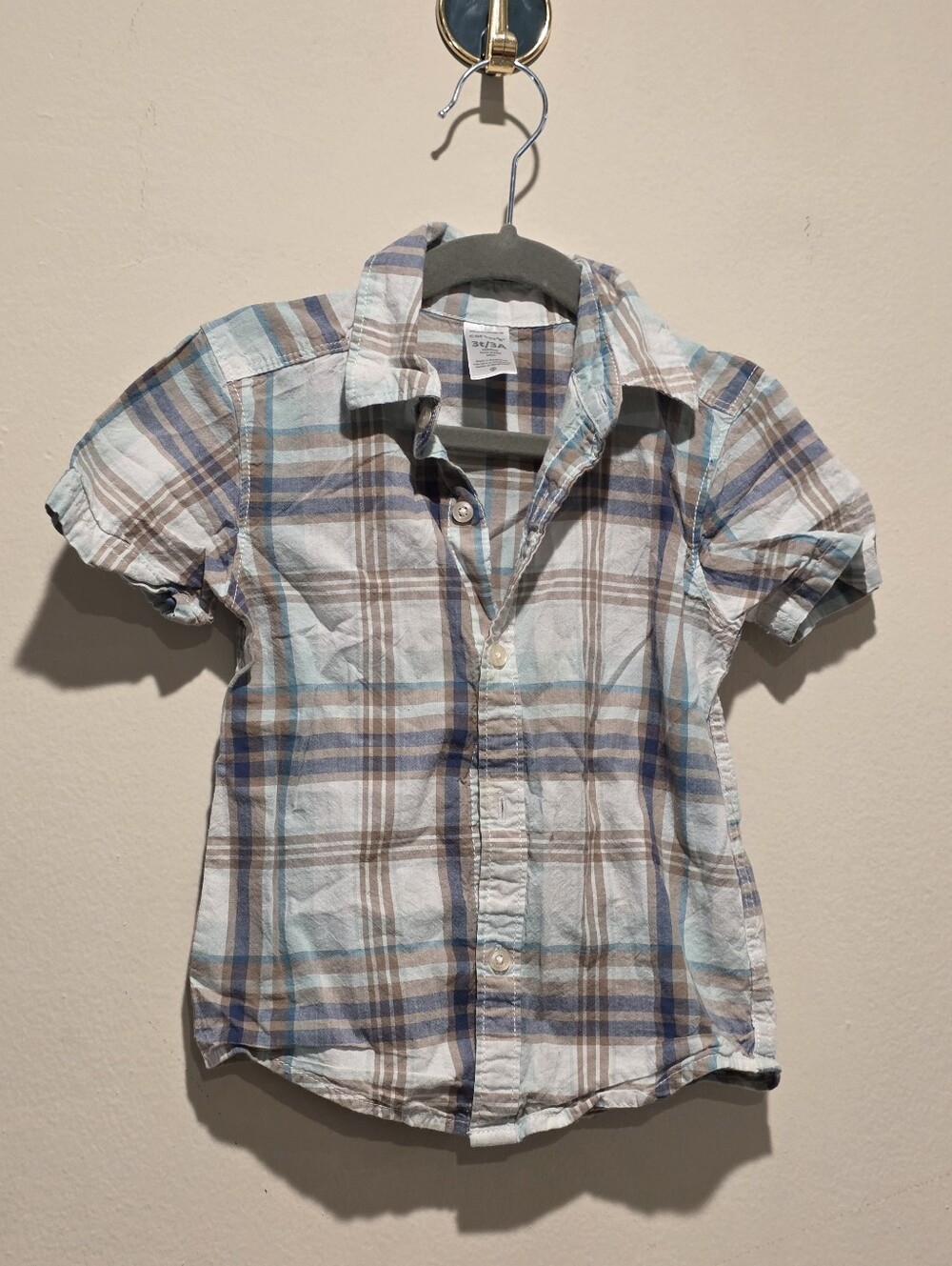 Carters Boys Plaid Short-Sleeve Button-Up Shirt - Light Blue & Brown 3t 3a